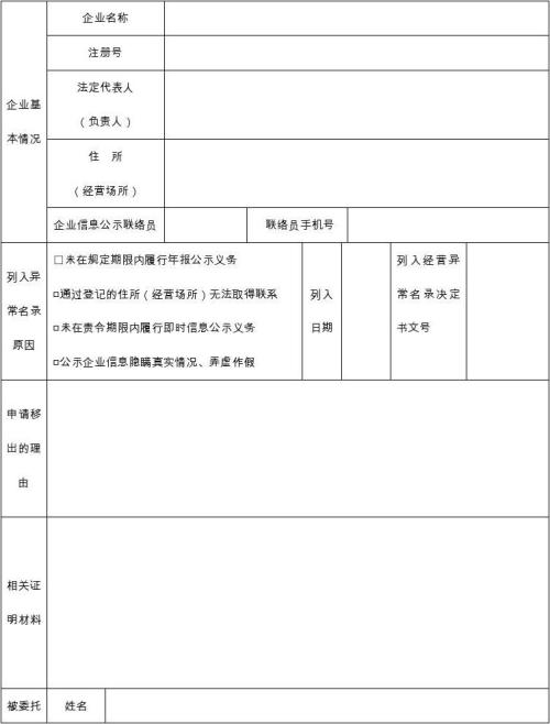鄭州經營異常名錄移除申請表怎么填