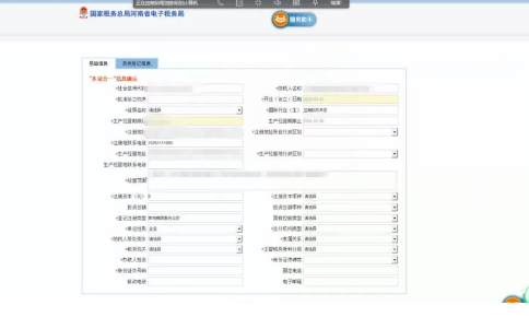 部分信息會自動提取到工商的信息，紅色星號為必填項需要補充完整。